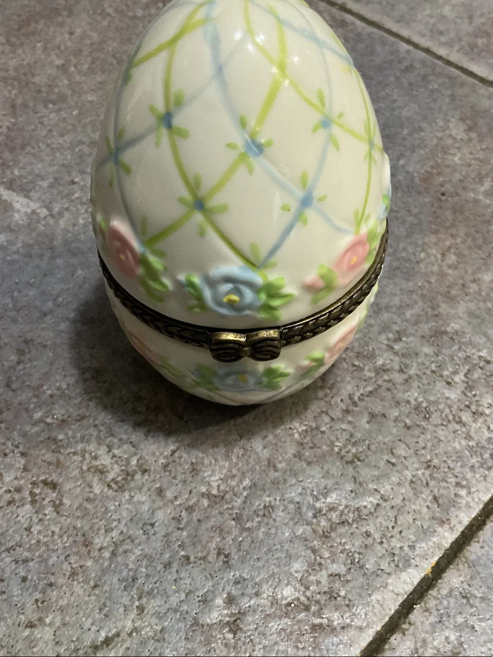 Cream Floral Porcelain Egg Trinket Box with Pastel Accents